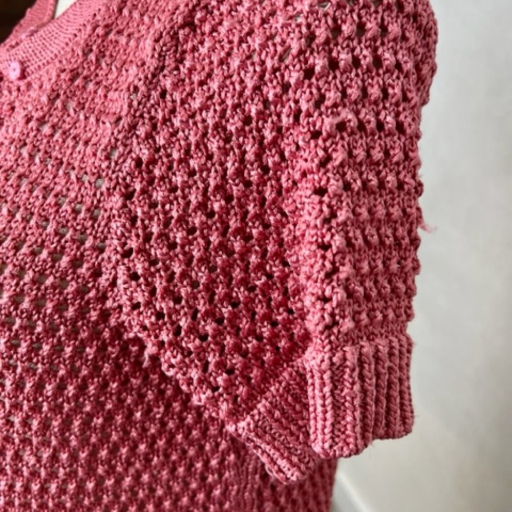 Rose-Colored Open Knit Shrug Cardigan - Picture 4 of 9